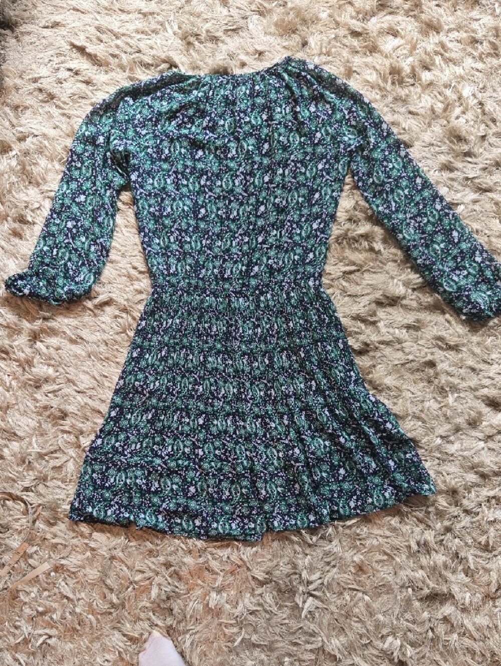Michael Kors Paisley Floral Long-Sleeve Pleated Waist Dress - Picture 14 of 15